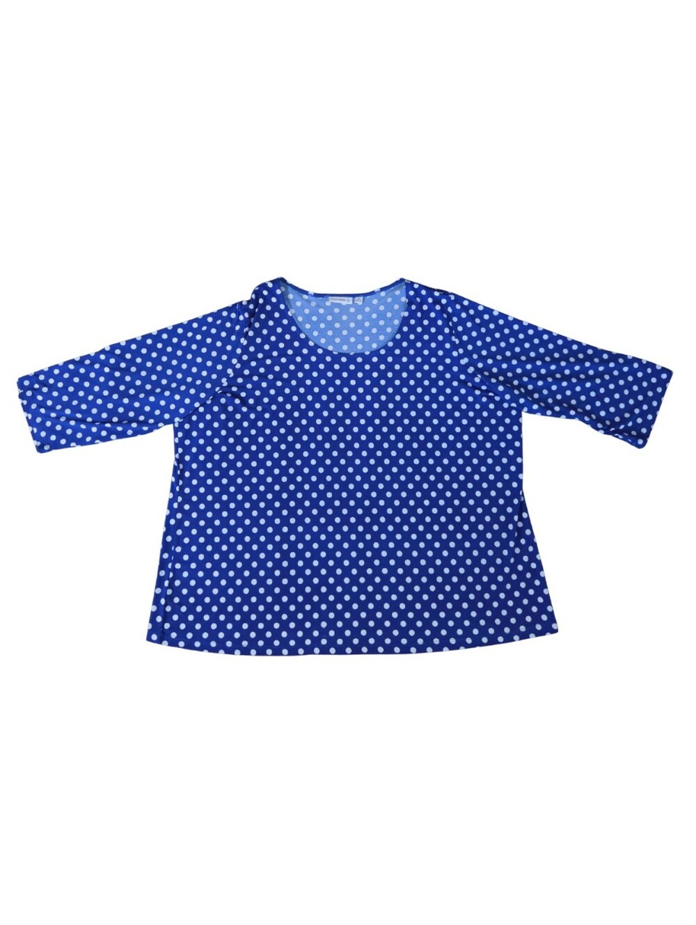 Susan Graver Liquid Knit 3/4 Sleeve Top Womens 3X Shirt Blue White Polka Dot